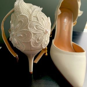 White lace heels